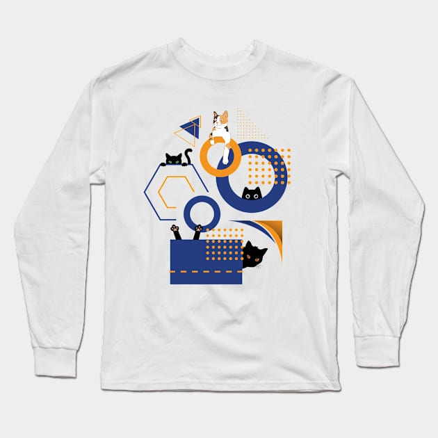 Peekaboo Geometry Cat Long Sleeve T-Shirt by MitGlück